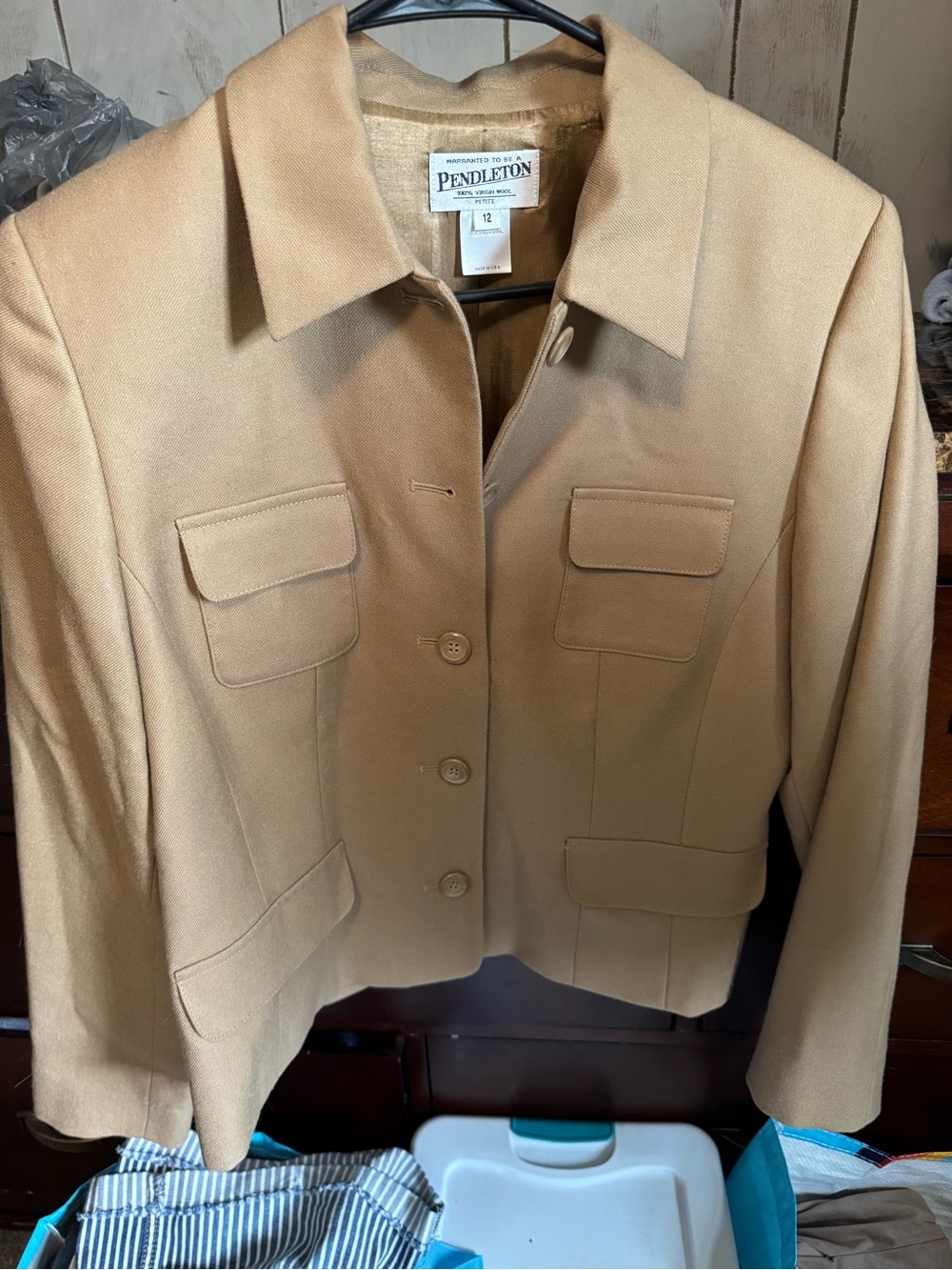 Pendleton Camel/Tan Wool Button-Front Pea Coat